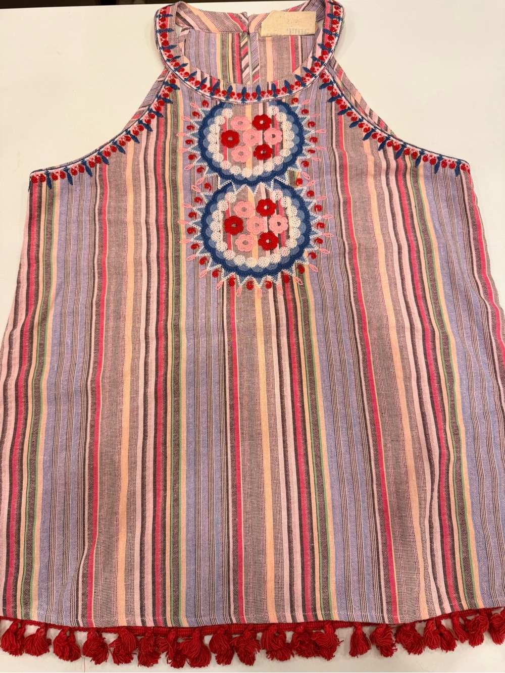 Savanna Jane Pink Multi Stripe Embroidered Halter Tank